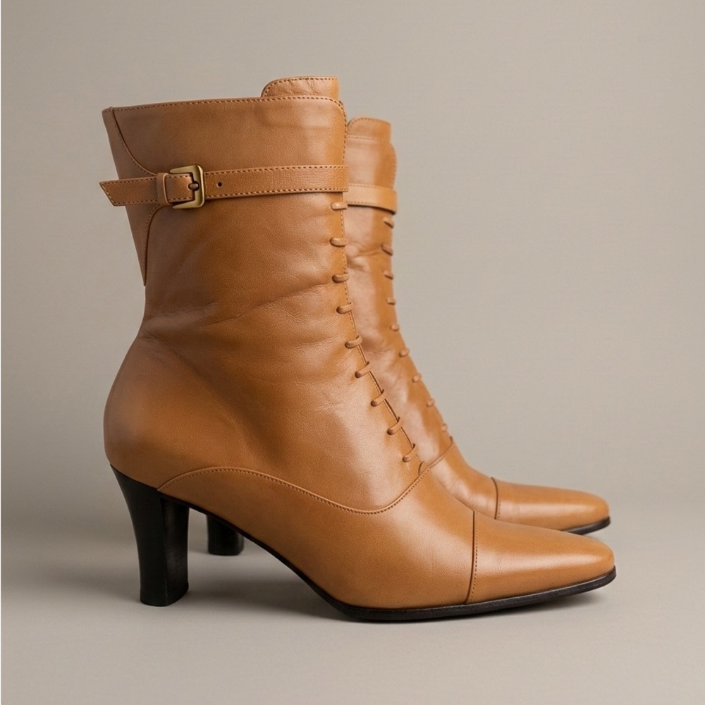 Nickels Tan Leather Pointed Toe Ankle Boots